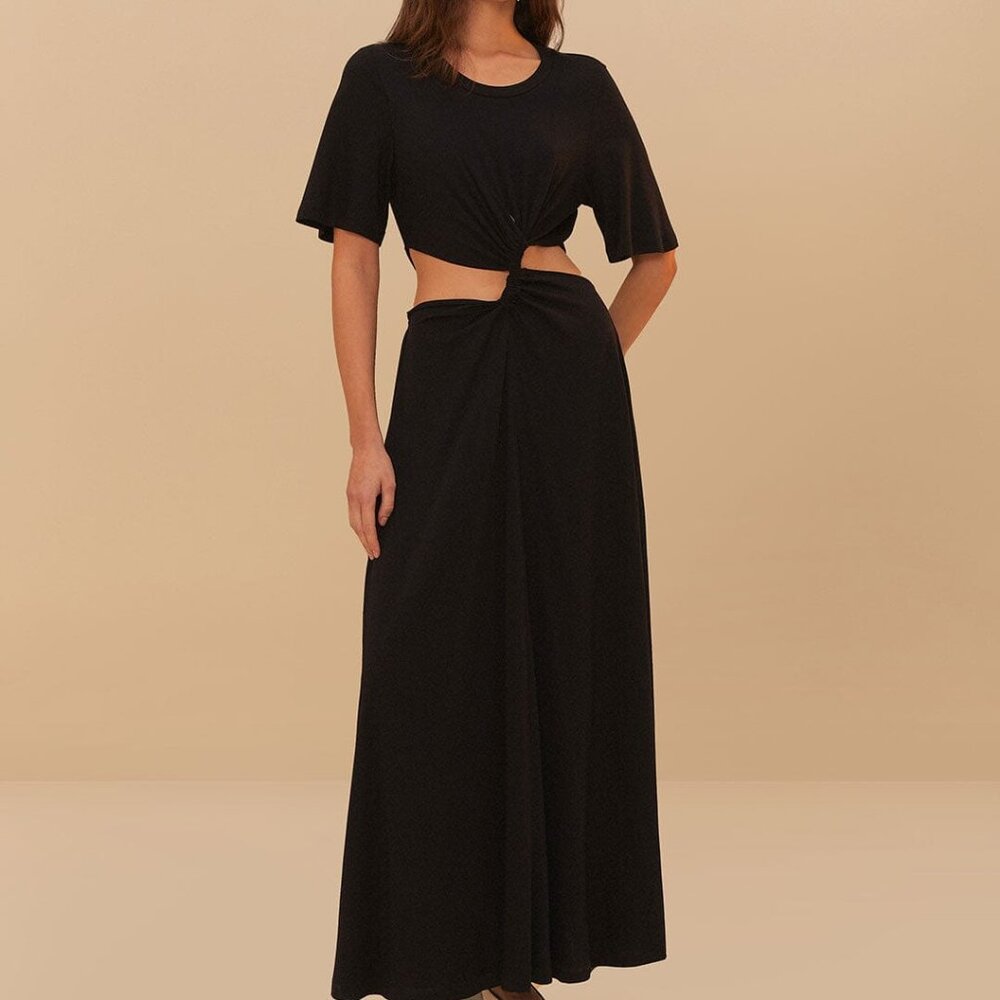 FARM Rio Black Cut-Out Short Sleeve Midi Dress